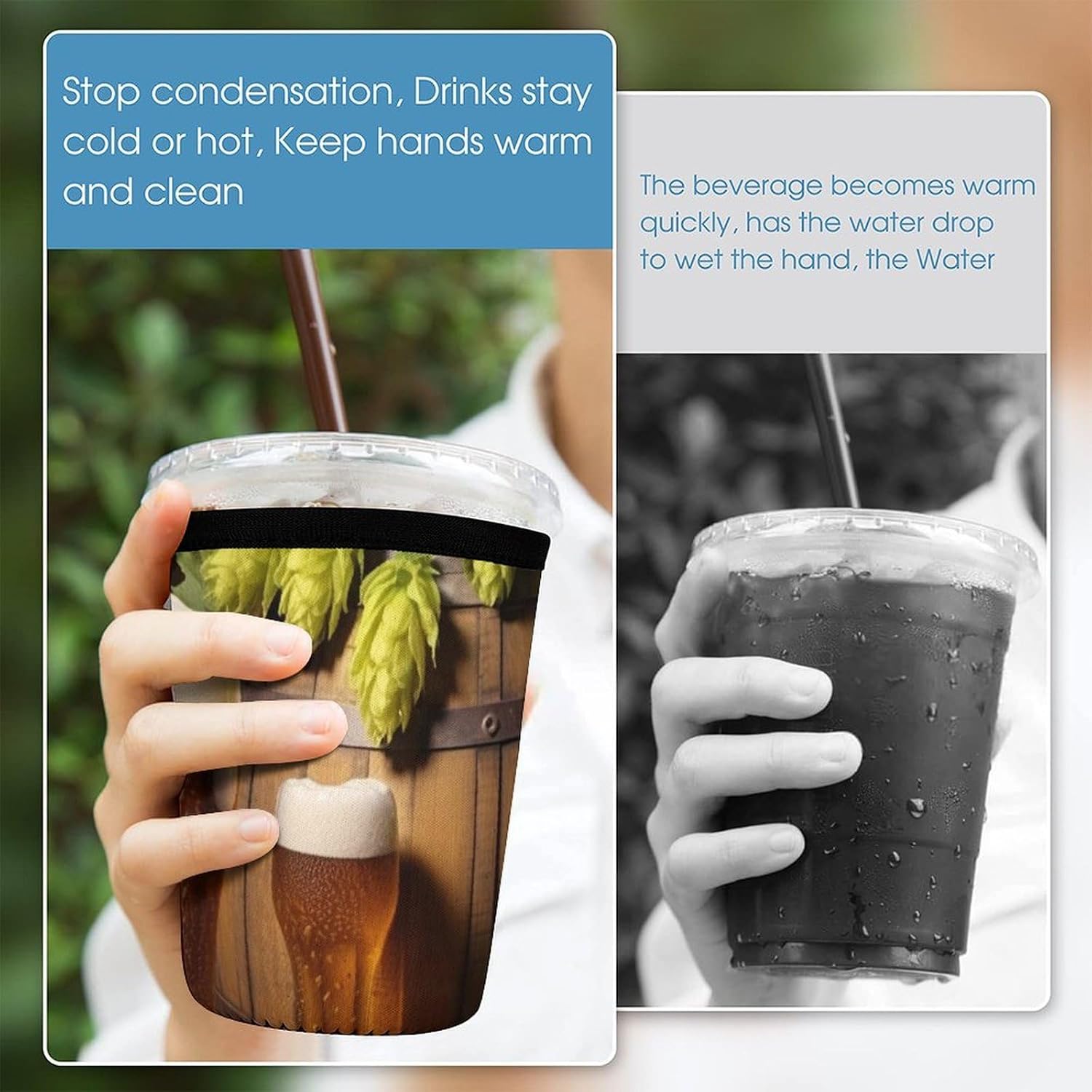 3 Pack Neoprene Cup Sleeves, Stretchy Reusable Drink Cup Cover Universal