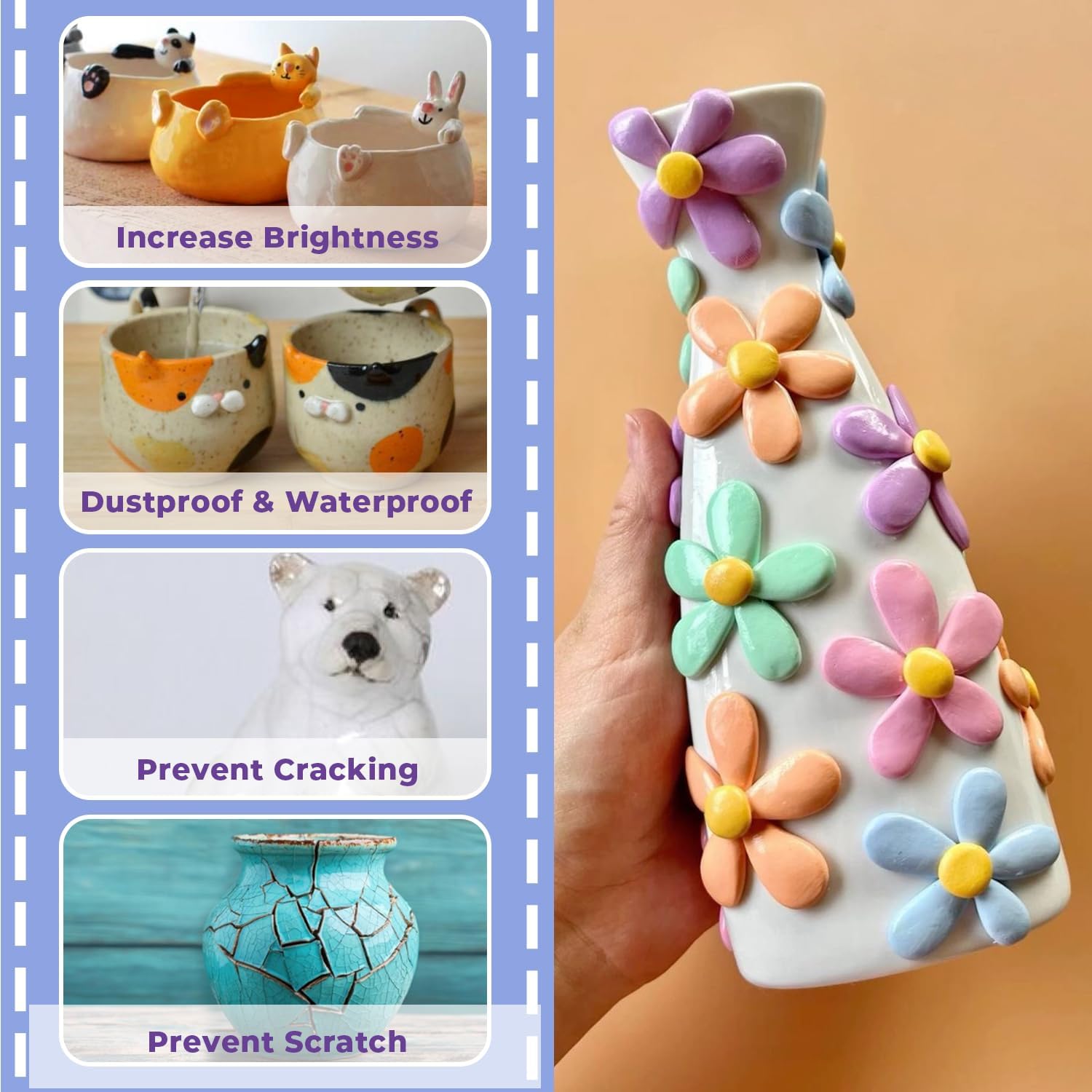 100ml Air Dry Clay Glaze and 29pcs Clay Tools Kit - Waterproof Scratch-Resistant Gloss Varnish Protects from Wear/Cracking, Pottery Tools for Stippling, Carving, Molding & Shaping Clay Crafts - Image 7