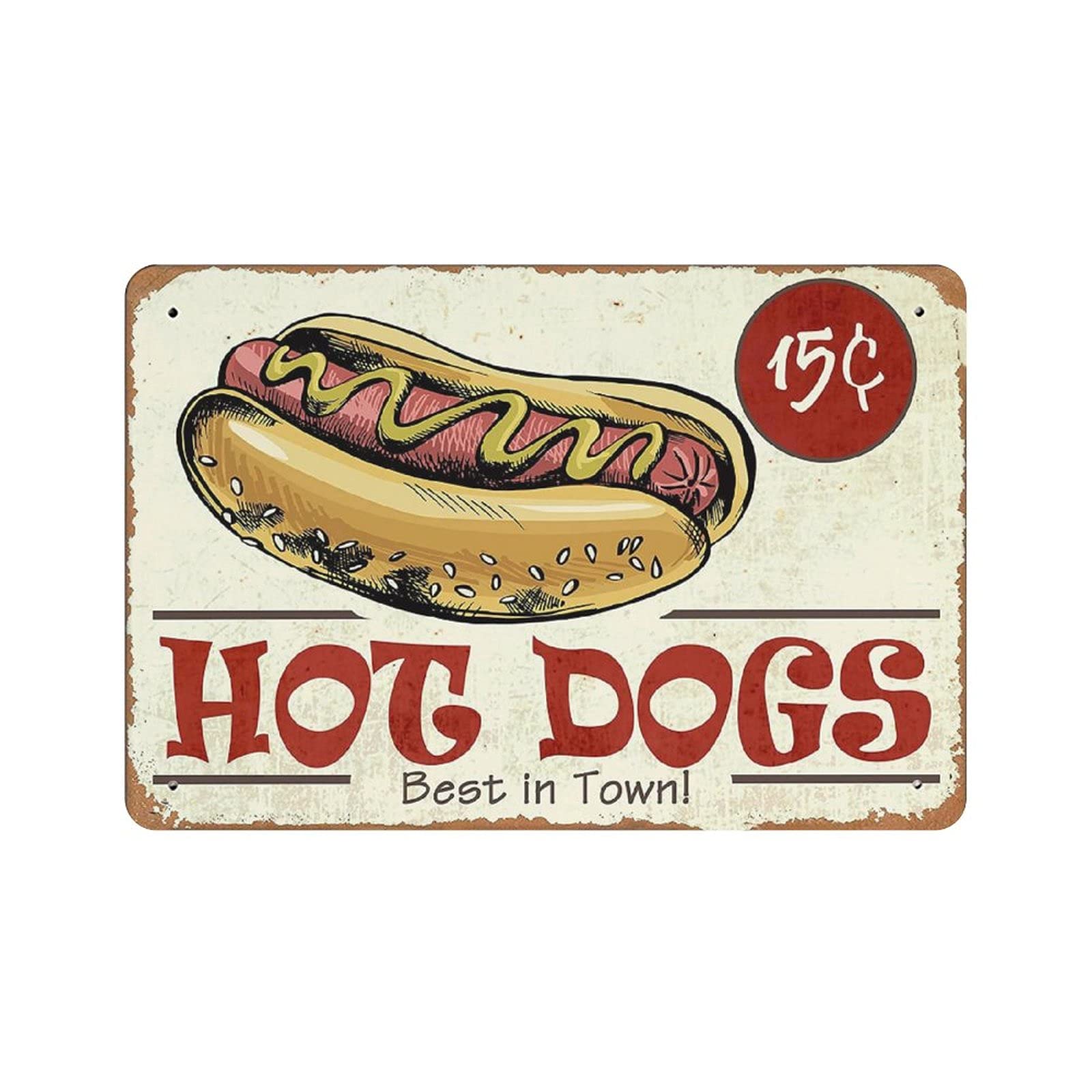 Metal Tin Sign Hot Dogs Best in Town Vintage Tin Poster Metal Sign Wall Decoration Country Kitchen Home Garage Decor 8"x12"