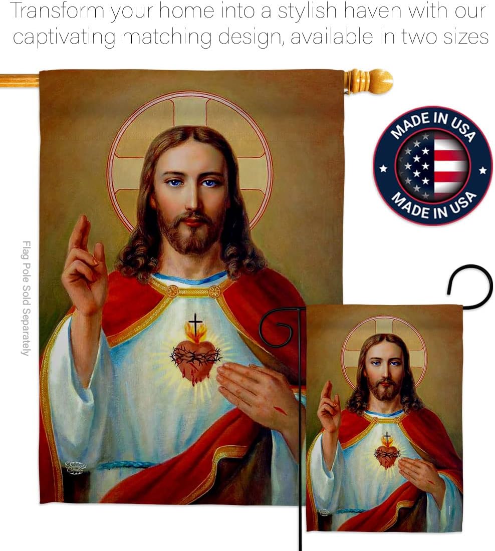 Jesus Sacred Heart House Flag Catholic Gift Home Decor Religious Banner Faith Hope Grace Peace Dove Religion Easter Lawn Porch Outdoor Wall Tapestry Indoor House Banner Small Christian Decoration Made In USA
