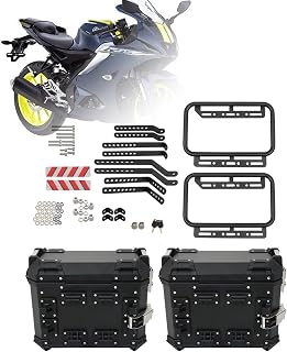 36L Universal Motorcycle Side Case, Motorbike Hard Side Saddlebag Box Trunk Tour with Support Racks Lock and Handle for Helmet Luggage Left and Right Storage Carrier