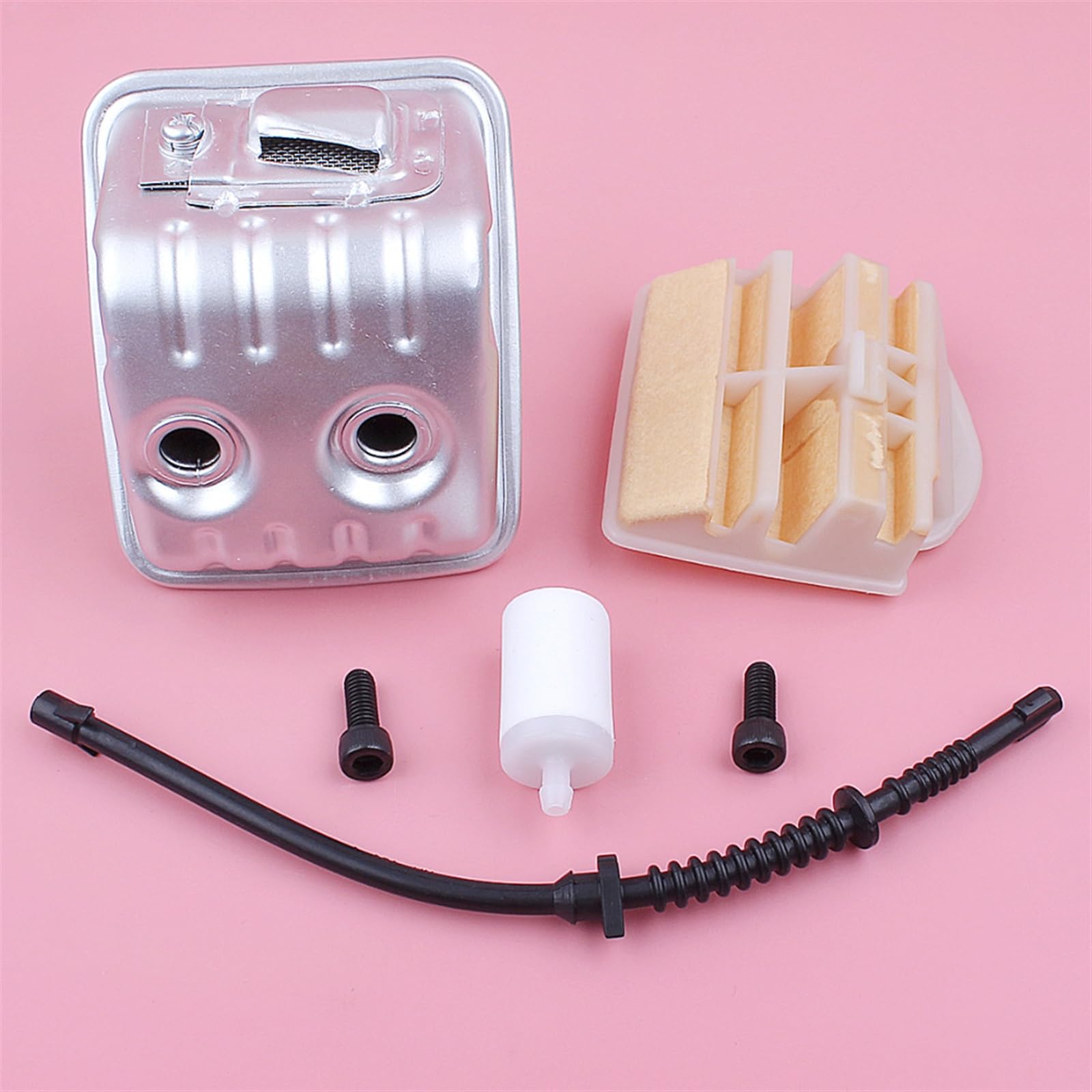 Exhaust Muffler, for Husqvarna, 445 445E 450 Air Fuel Filter Line Hose Bolt Chainsaw Chain Saw Replacement Spare Part Zestaw tłumika do piły łańcuchowej