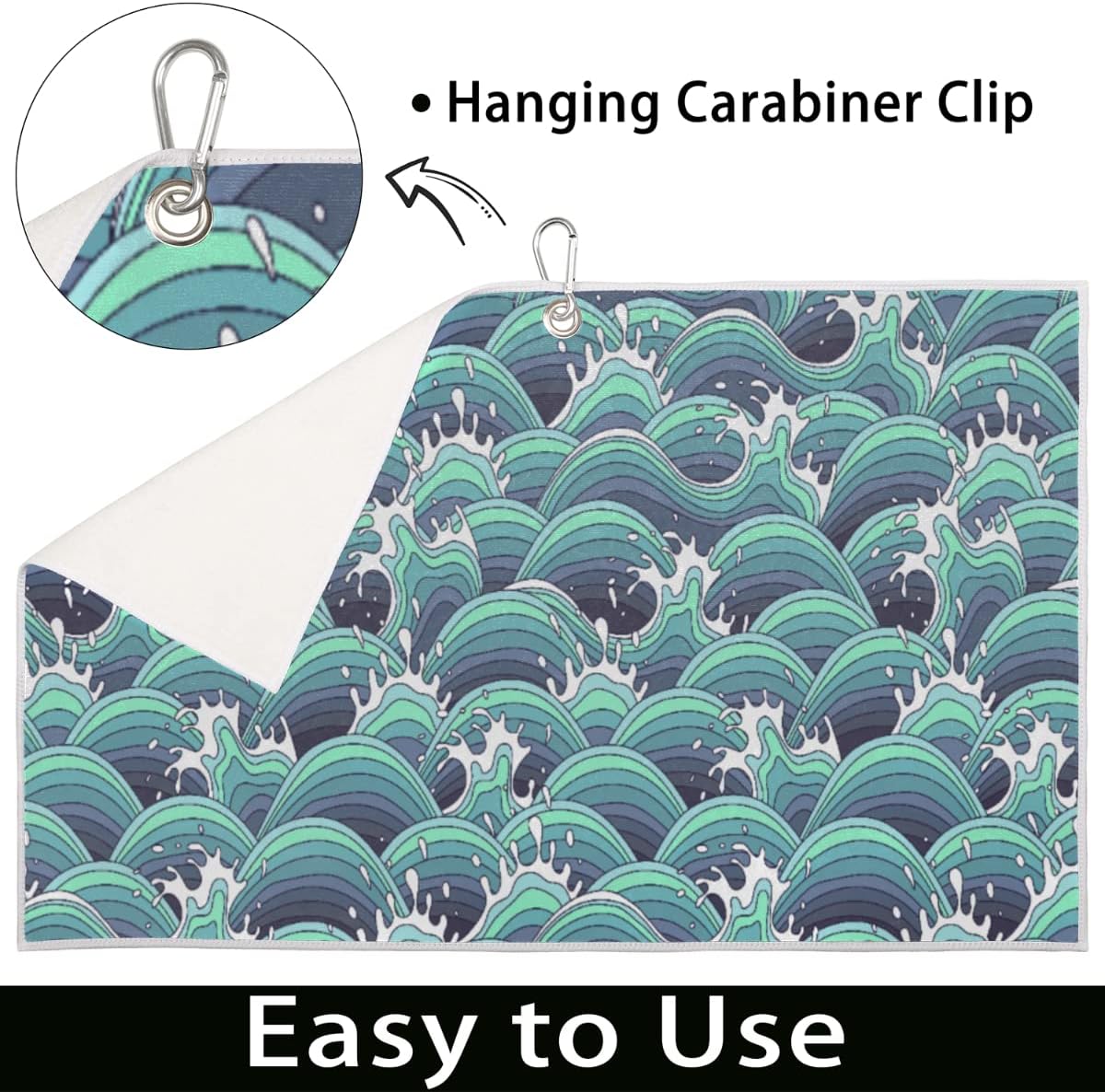 Wave Golf Towel Microfiber Club Cleaner with Carabiner Clip Water Absorption Quick Dry Golf Towels for Women Men Golf Accessories 15 X 24 Inch