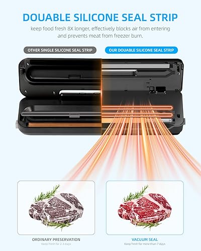 Miniatura 5 de Sellador al vacío fuerte con 6 modos, sellador al vacío con bandeja de goteo extraíble, cuchilla de corte y dos cables de calefacción