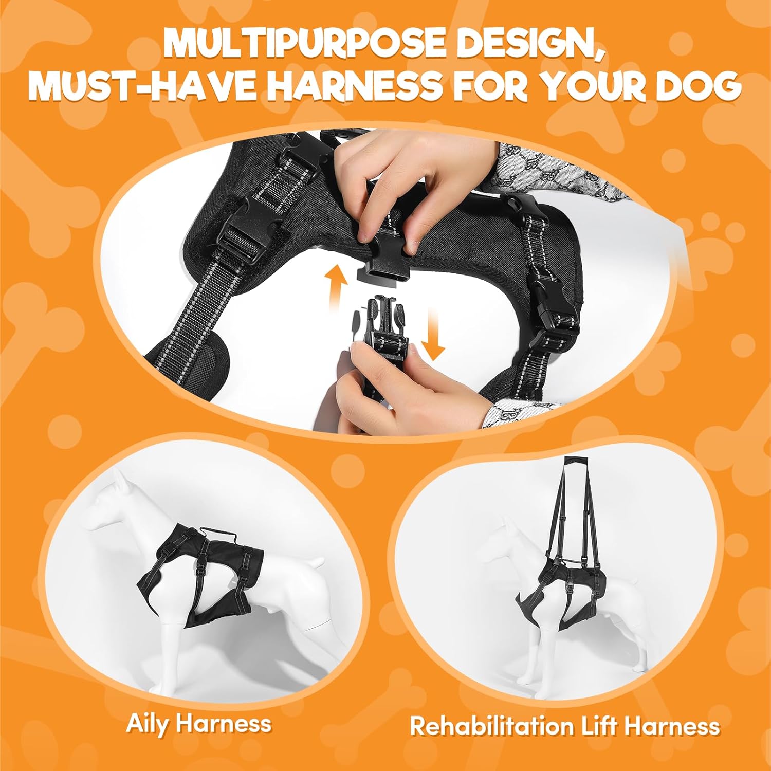 BENCMATE Dog Harness, Multipurpose Designed Harness with Reflective Strips, Dog Rehabilitation Lifts Vest for Old, Disabled, Joint Injuries, Arthritis, Paralysis Dogs(Medium)