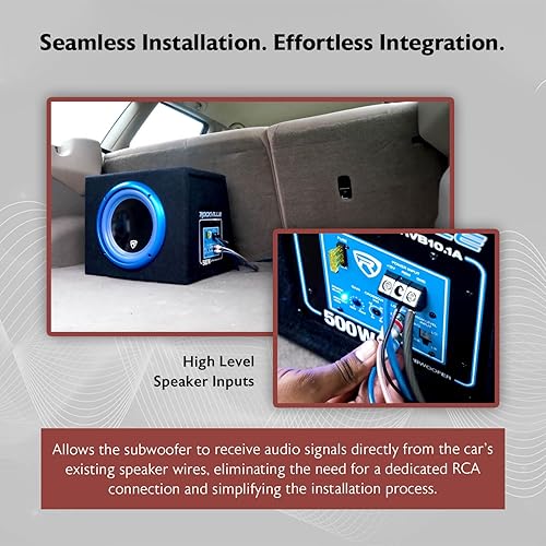 Miniatura 6 de Rockville RVB10.1A Subwoofer activo para automóvil de 10 pulgadas y 500 W con gabinete, amplificador de clase AB integrado, refuerzo de graves