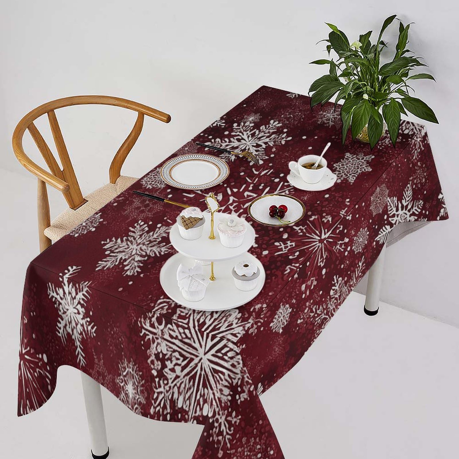 Nappe de table rectangulaire flocon de neige imprimée pour cuisine et salle à manger