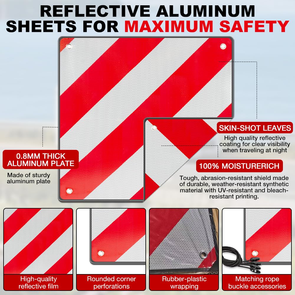 Warntafel Fahrradträger, 2 in 1 Aluminium Warntafel Italien und Spanien mit 4 Spannseilen, 50x50cm Rot Weiß Reflektierendes Warnschild Italien für Fahrradträger Heckanhänger Wohnmobil Auto Anhänge