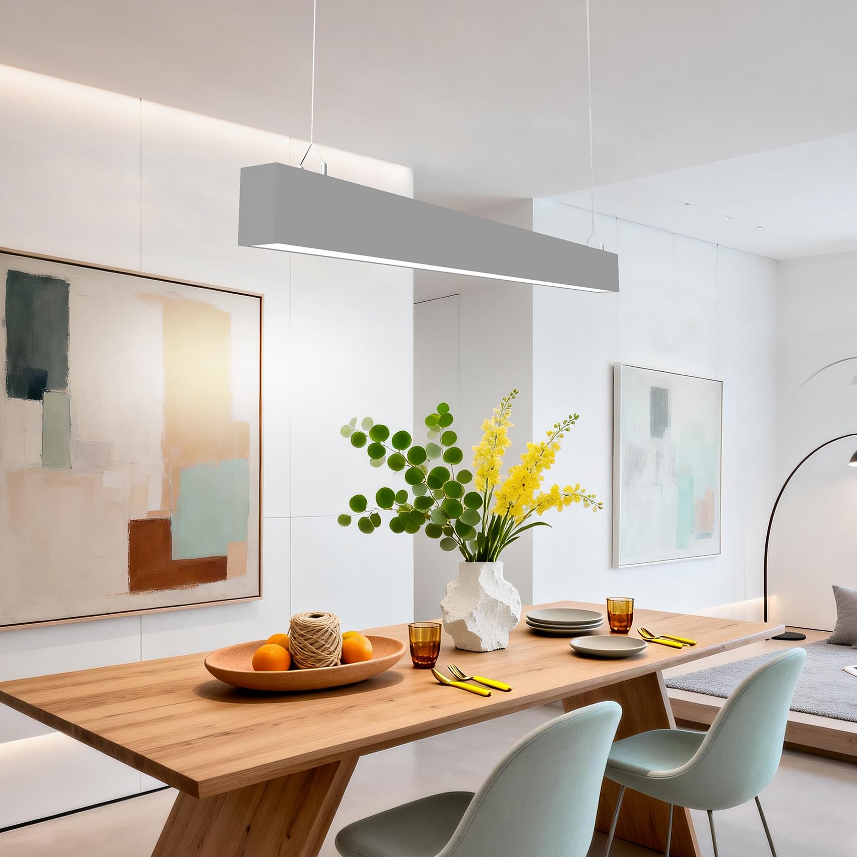 Lámpara LED Lineal Colgante Moderna, 150cm (60W) / 120cm (36W), Luz de Techo para Oficina y Comedor, Iluminación Profesional (Blanco,1200mm,3000K-5700K)