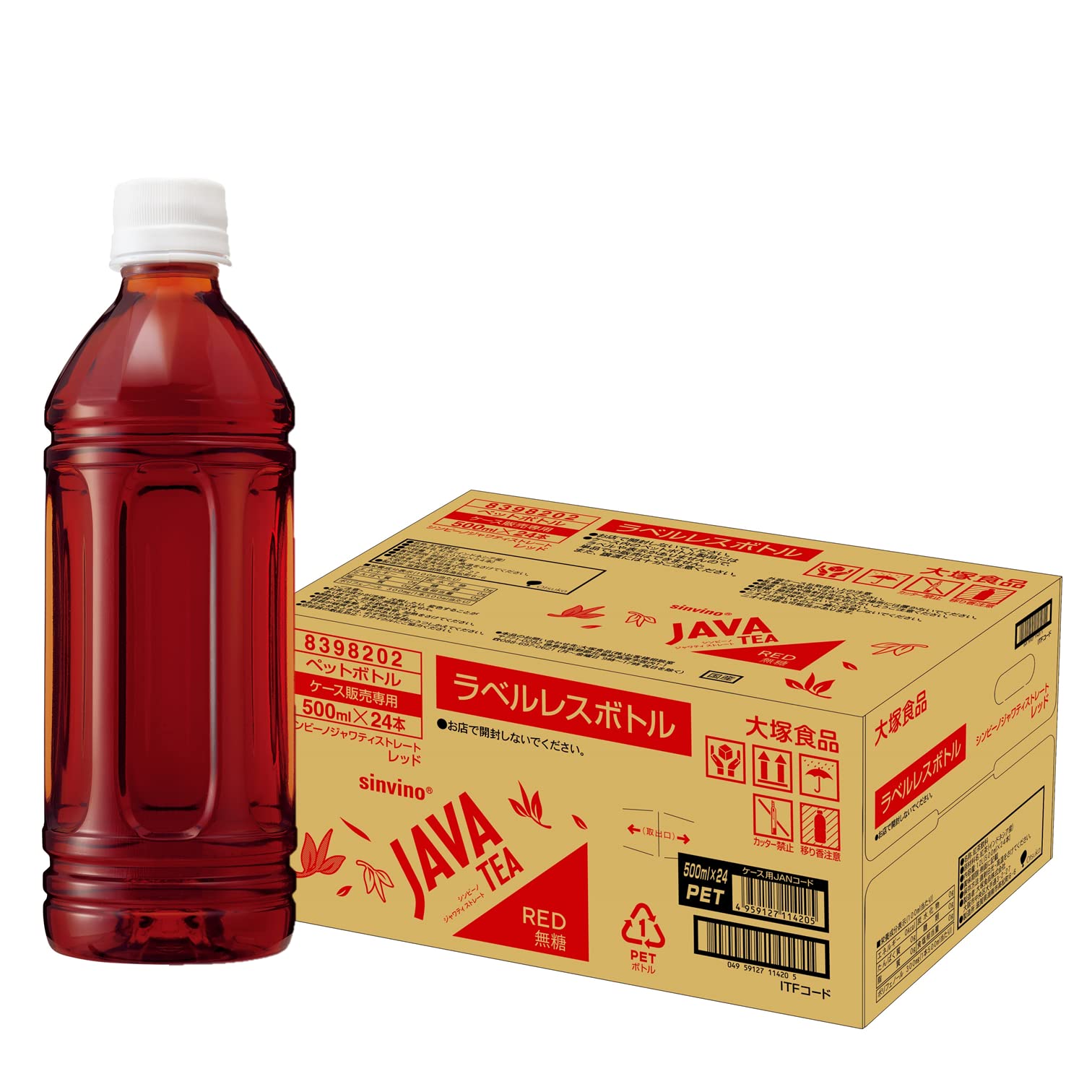【Amazon.co.jp限定】大塚食品 JAVA TEA シンビーノ ジャワティ ストレート レッド ラベルレス 無糖 茶 500ml×24本