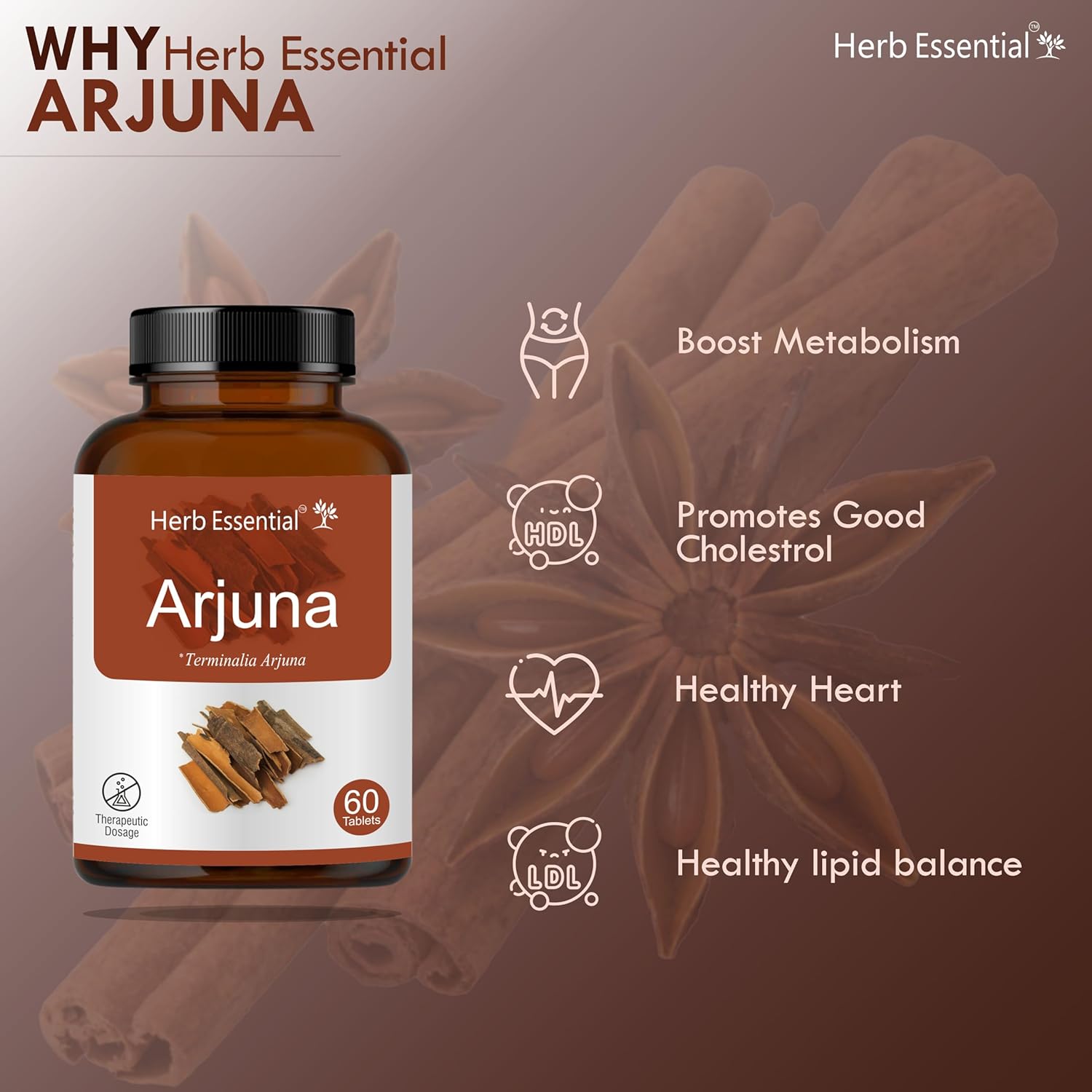 Herb Essential Arjuna Tablets – 500 mg, 60 Tablets | Terminalia Arjuna | Supports Heart Health, Manages Cholesterol Levels & Promotes Cardiovascular Wellness Herb Essential Arjuna Tablets – 500 mg, 60 Tablets | Terminalia Arjuna | Supports Heart Health, Manages Cholesterol Levels & Promotes Cardiovascular Wellness