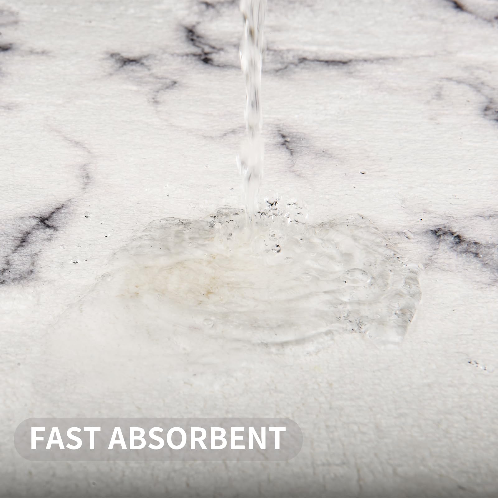 Alfombra de baño de espuma viscoelástica, extra gruesa y suave, microfibra de felpa similar a la cachemira, absorbe el agua, secado rápido, antideslizante (mármol blanco, 36 x 24 pulgadas)
