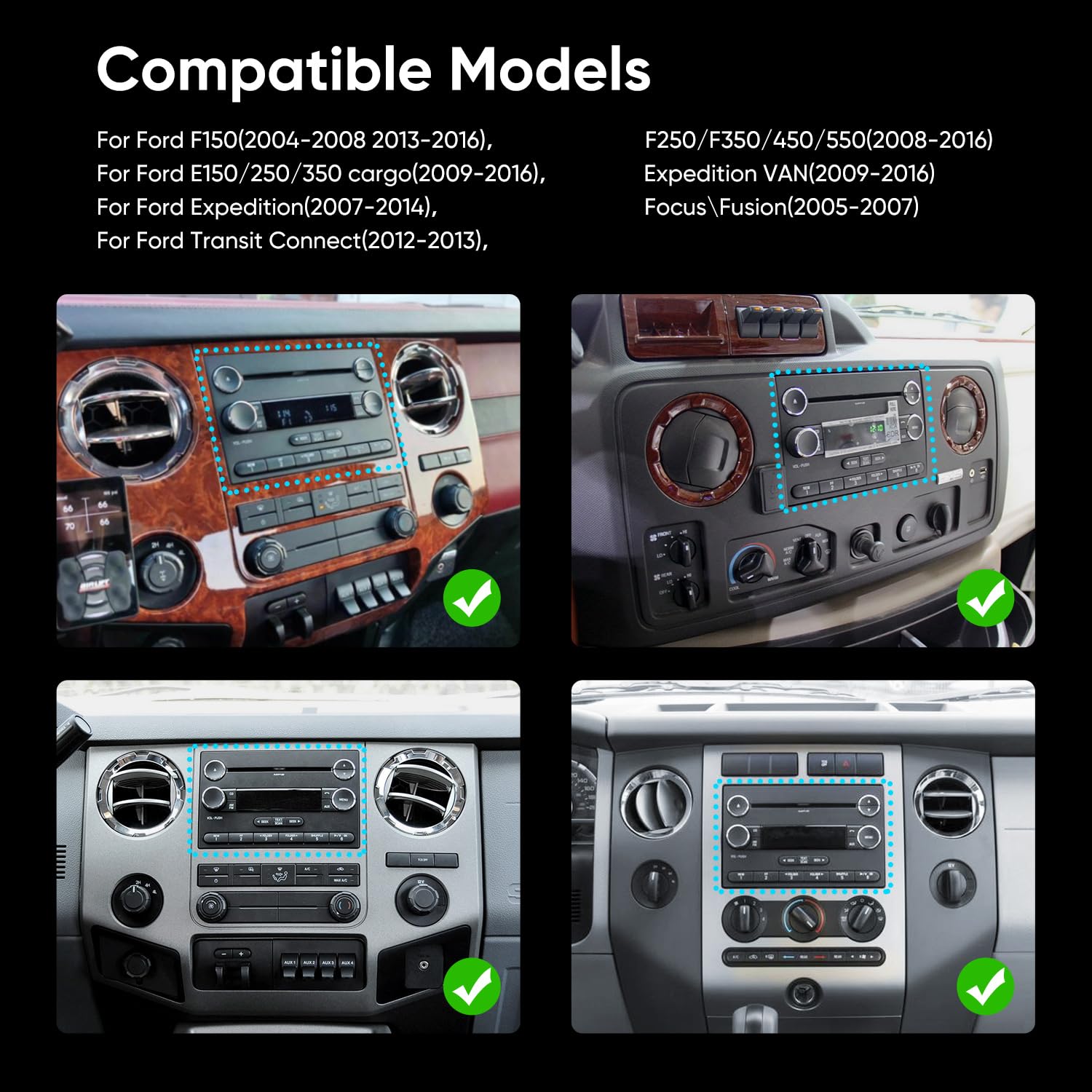 10 inch Android Car Stereo Radio for Ford F150 (2004-2008) F250 F350 F450(2008-2016) Expedition Focus Fusion with Wireless Carplay Android Auto Navigation Bluetooth 5G WiFi SWC Touchscreen Camera