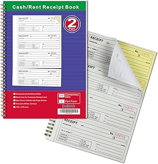 Money and Rent Receipt Book 2-Part Carbonless 7-5/8" x 11" Spiral Bound 200 Sets per Book 4 Receipts per Page (1)