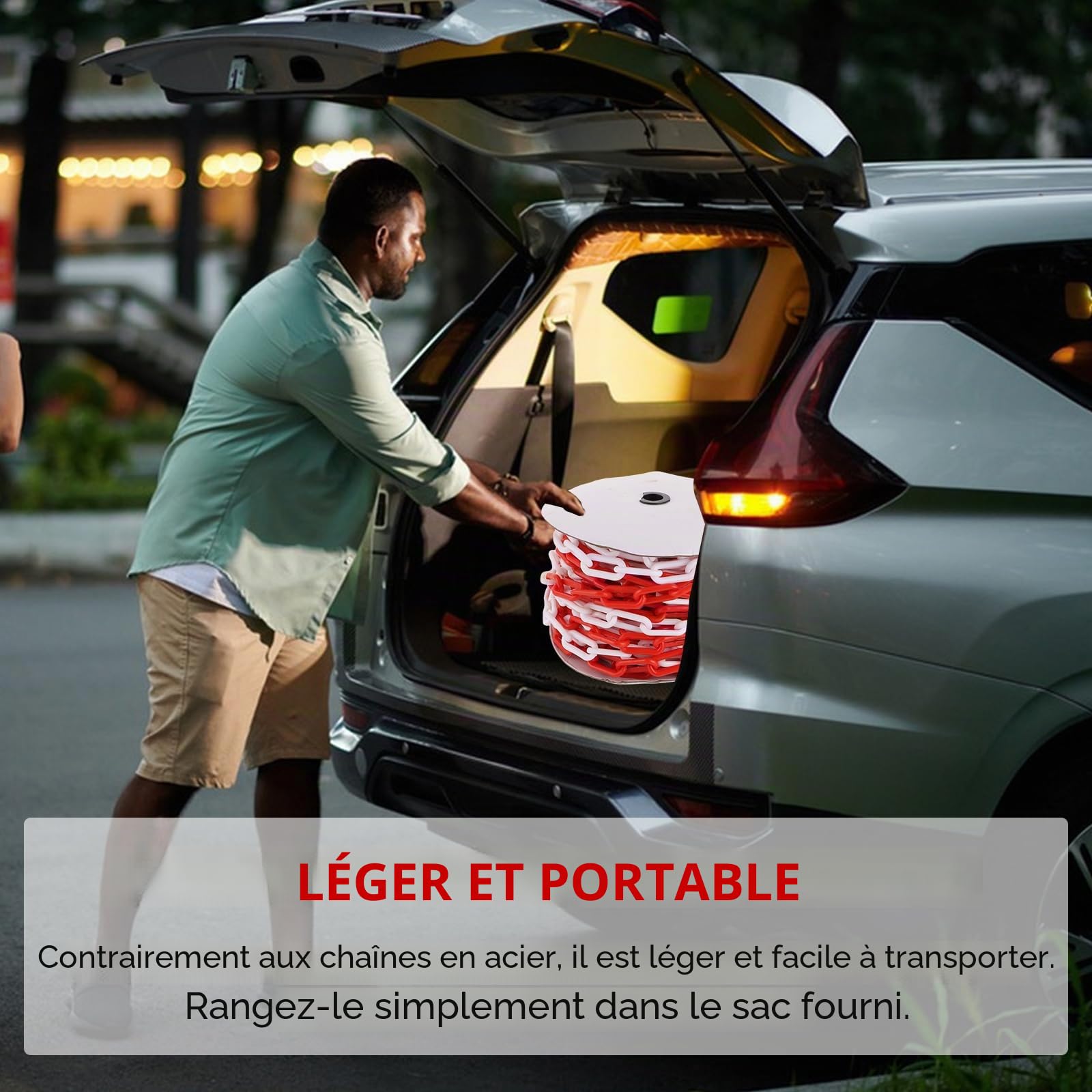 APACALI Chaîne de Signalisation en Plastique Rouge et Blanc de 25 m, Chaîne en plastique de 8 mm d'épaisseur, Chaîne en plastique pour Verrouiller les Surfaces, Bien Visible, Stable et Maniable