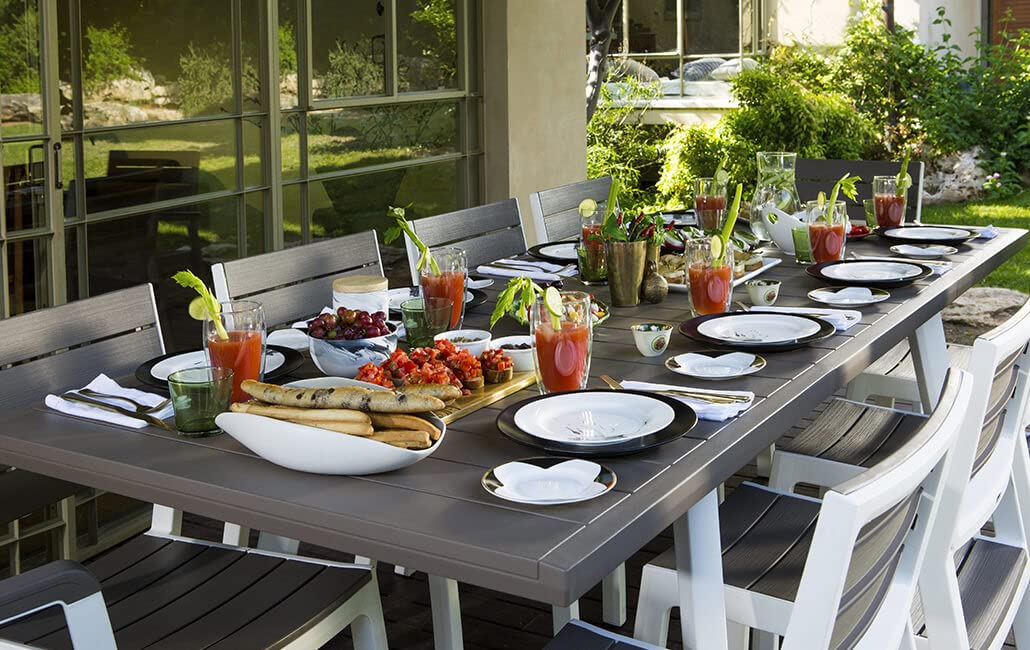 Keter Tavolo Per Giardino Harmony Allungabile Adatto Per 6/10 Persone, Bianco e Grigio 162-241 X 100,5 X 76 Centimetri