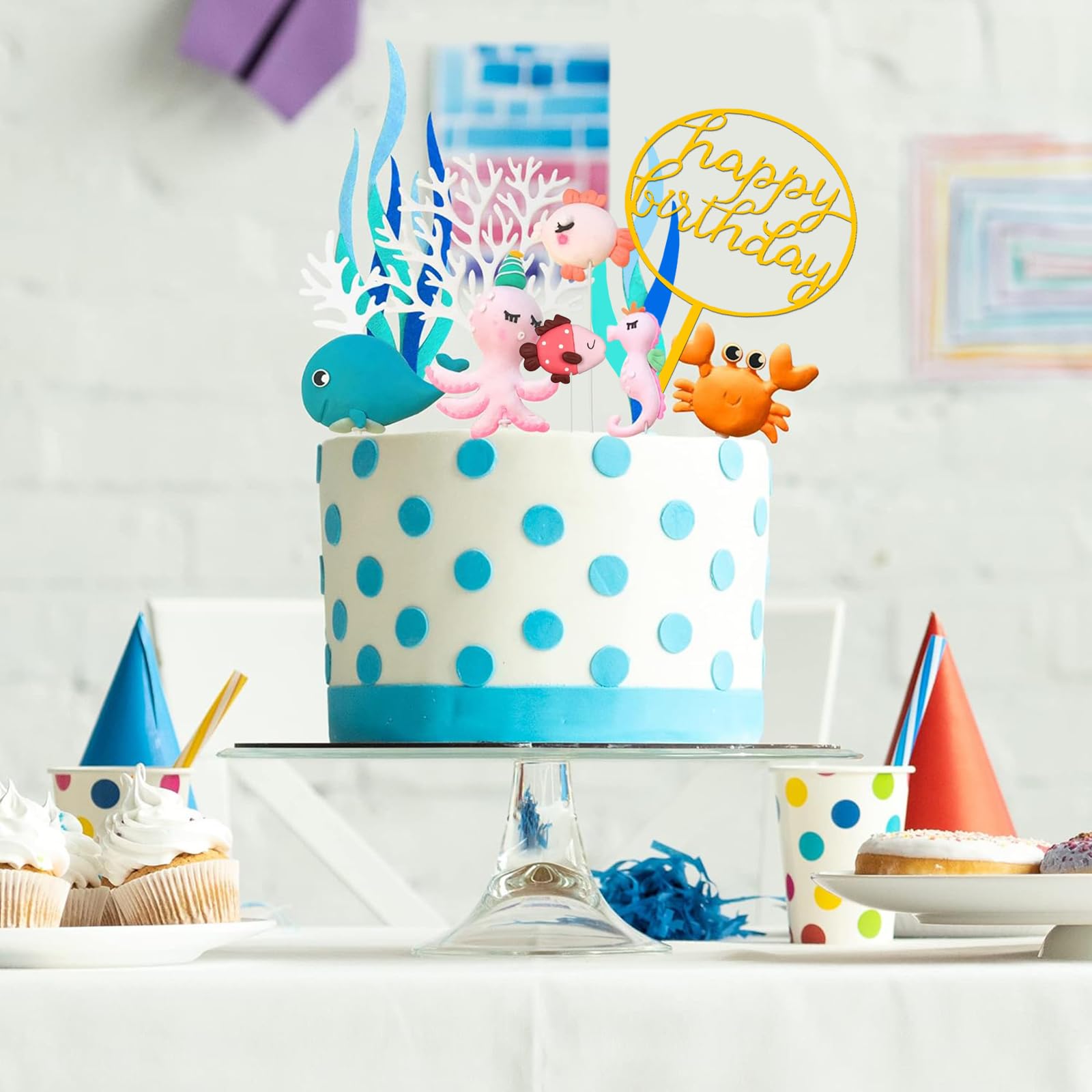 Decoration Gateau Mer 10 Pièces Deco Gateau Animaux Marins 3D Cake Topper Figurine pour Anniversaire Enfants, Baby Shower, Décorations de Fête à Thème