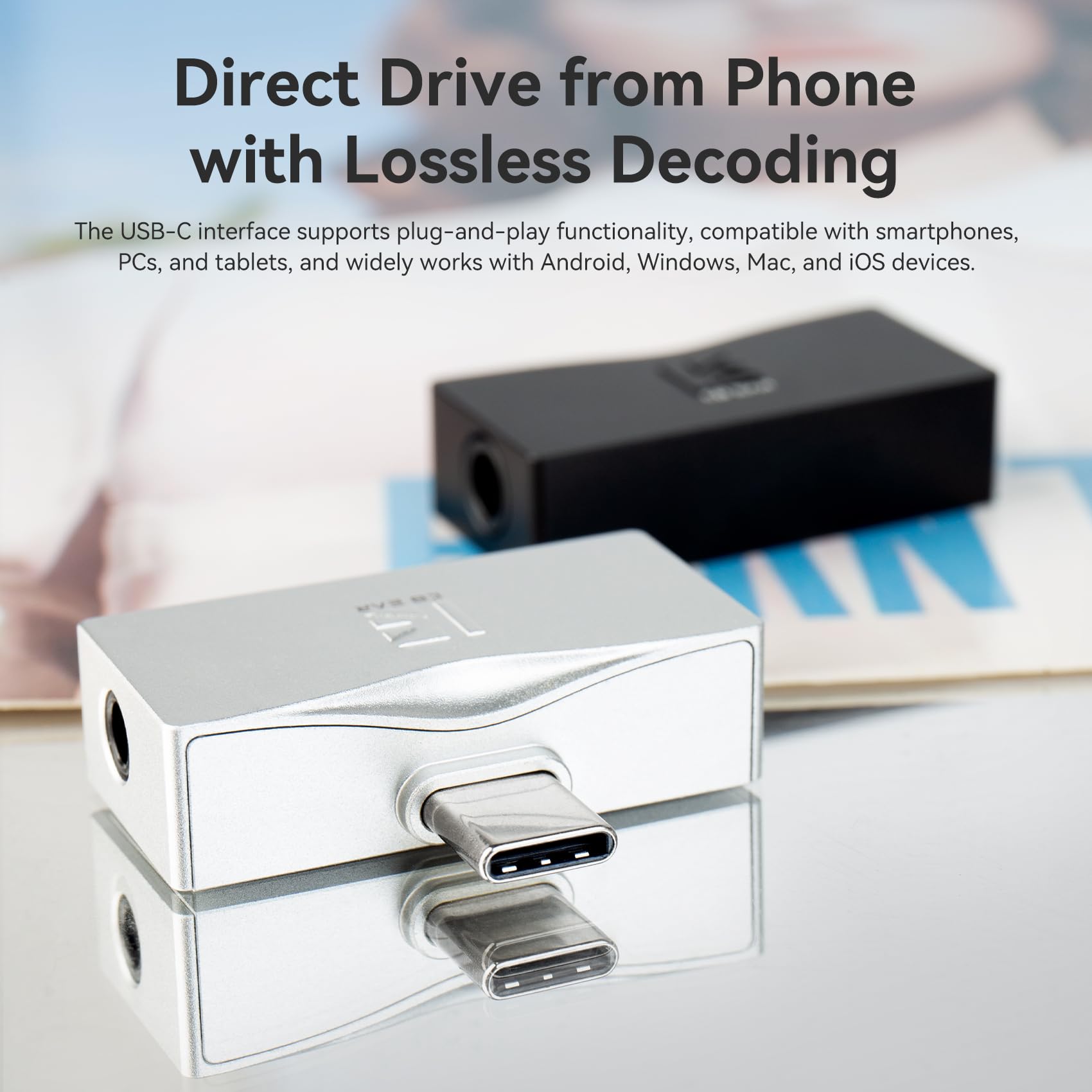 Yinyoo KBEAR Luma TC06 Amplificateur pour Écouteurs, Mini Ampli DAC Portable, Sortie USB C vers 3.5mm/4.4mm Équilibrée, Haute Résolution 32bit/384kHz, Ampli HiFi pour Smartphone/PC (Noir)