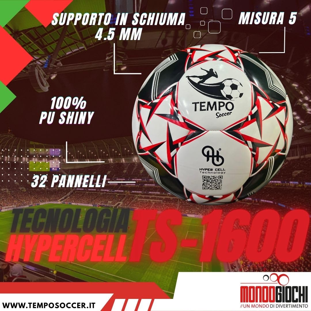 Pallone da Calcio, Misura Regolare N. 5 Ufficiale, Pallone da Allenamento Outdoor in PU, Idea Regalo per Tifosi e Amanti del Calcio Adulti e Bambini TS-1600 Design Champions Rossonero