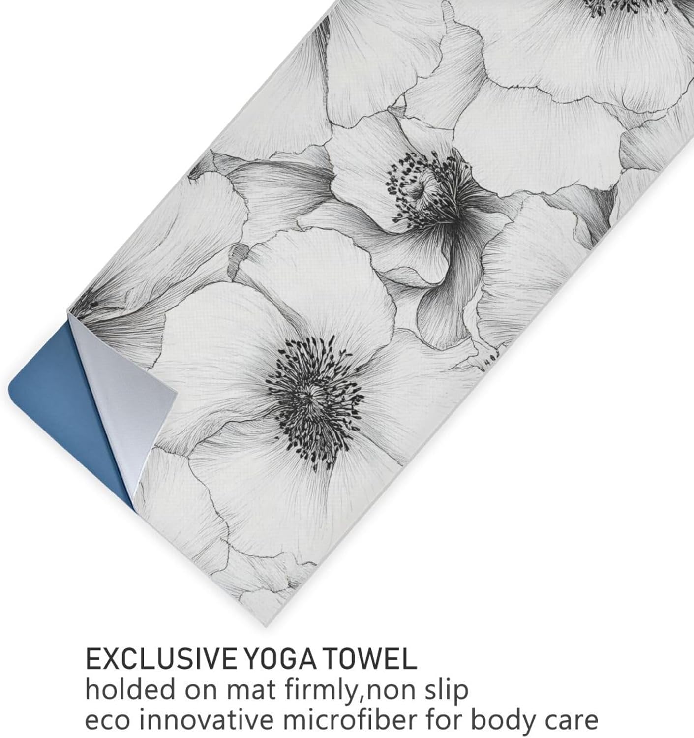 Abstract Flower White Yoga Mat Towel with Silicone Grip Dot – 73"x27" Non-Slip Sweat Absorbent Microfiber Yoga Towel for Home Gym Studio