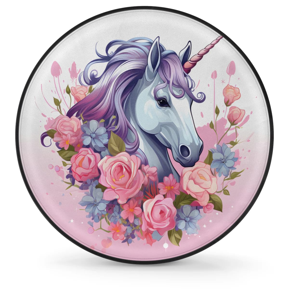 Spare Tire Cover for RV Trailer, Unicorn Flower Tire Covers Universal Fit for Travel Trailer Camper Jeep RV SUV Truck Waterproof Wheel Cover (16 inch for Diameter 29” - 31”)