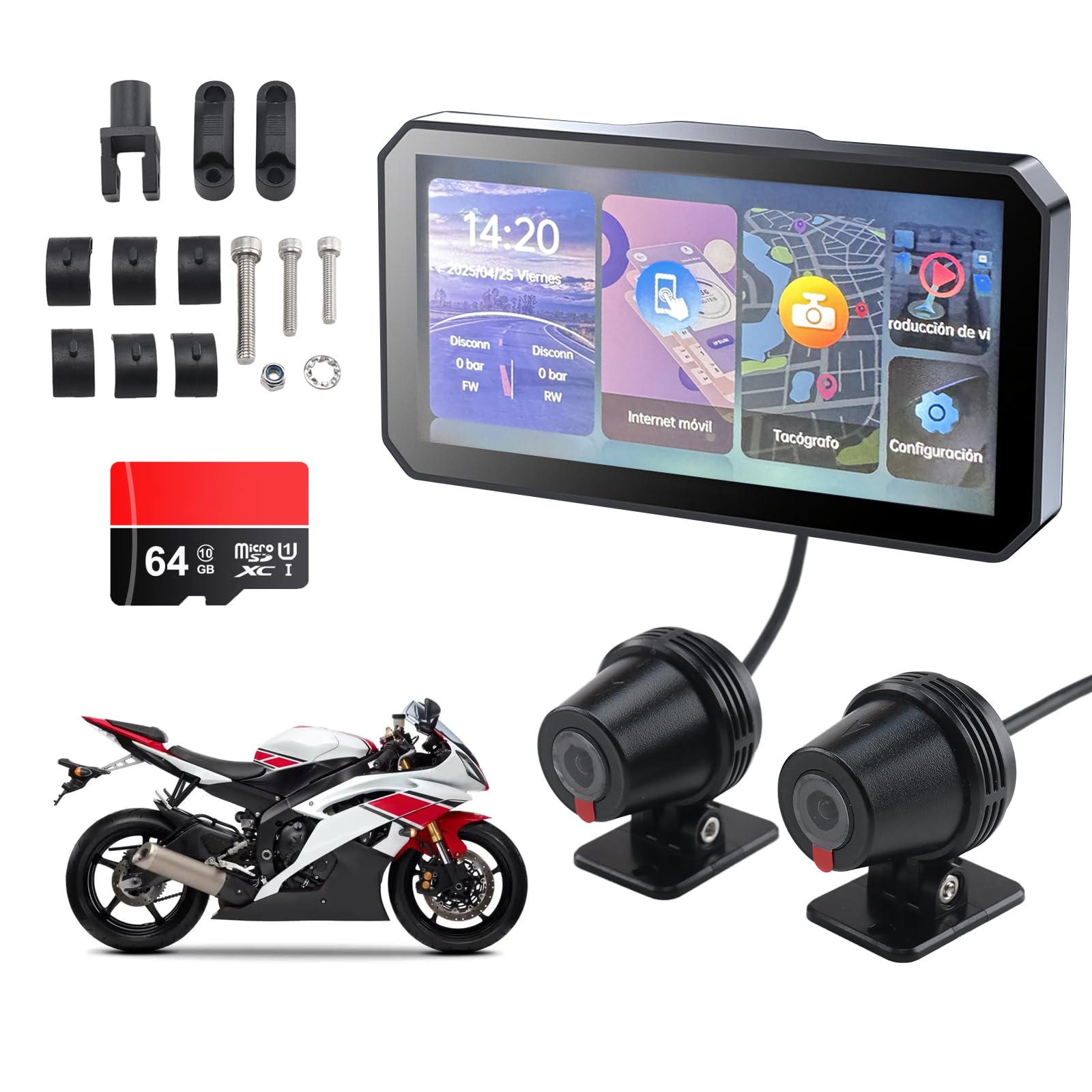 Navigatore Moto CarPlay 6 Pollici Schermo Senza Fili Android Auto GPS Impermeabile IP67 64GB
