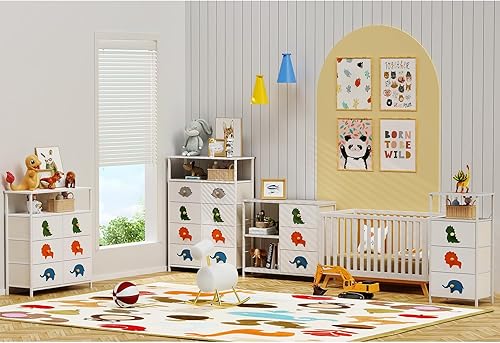 Miniatura 7 de FRAPOW Cómoda de 8 cajones para niños con estantes, organizador alto de cofre de guardería, cómoda de almacenamiento grande con parte superior de