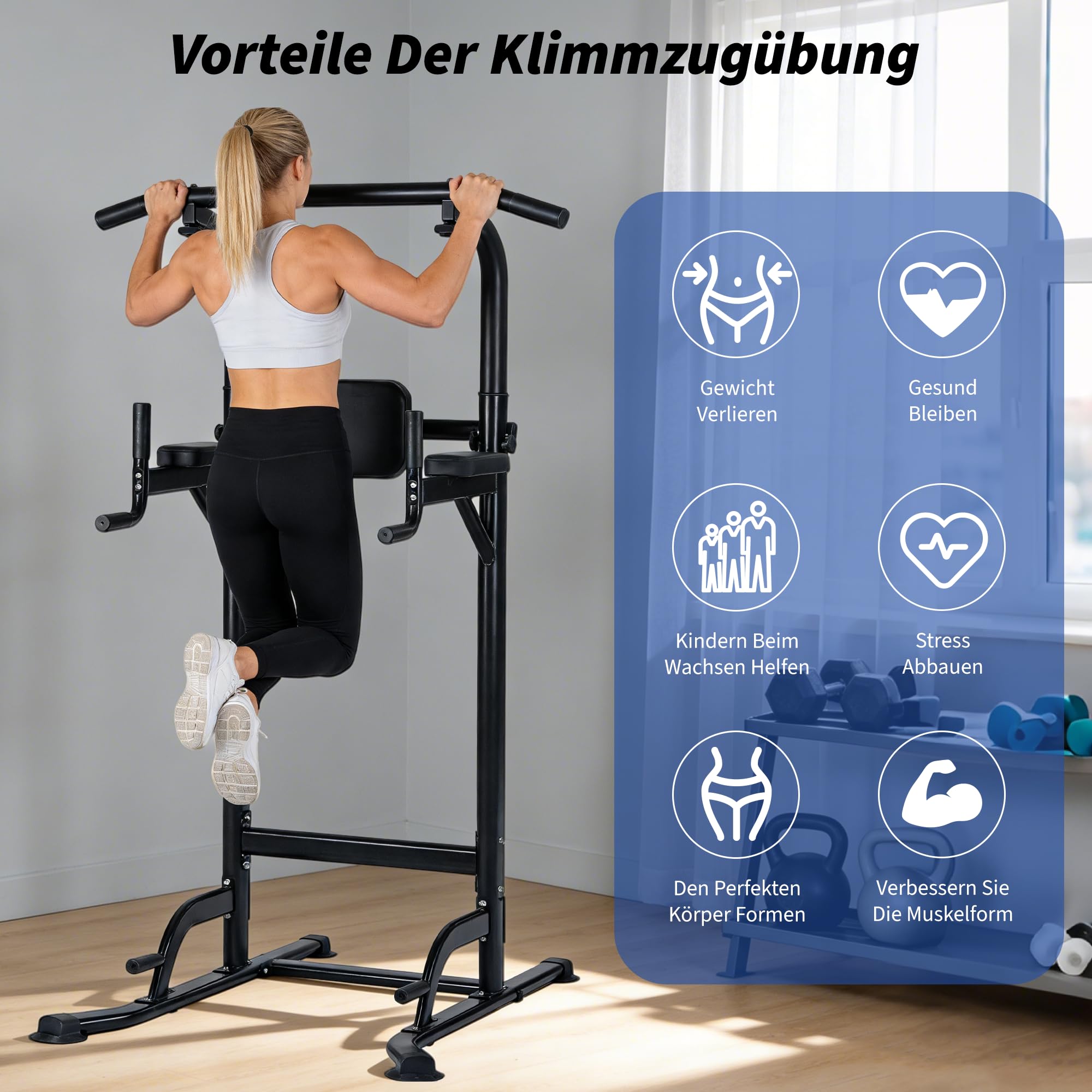 Power Tower Multifunktion Dip-Station - Klimmzugstange Freistehend - Pull Up Station keine Bohrung Krafttraining für Home-Gym