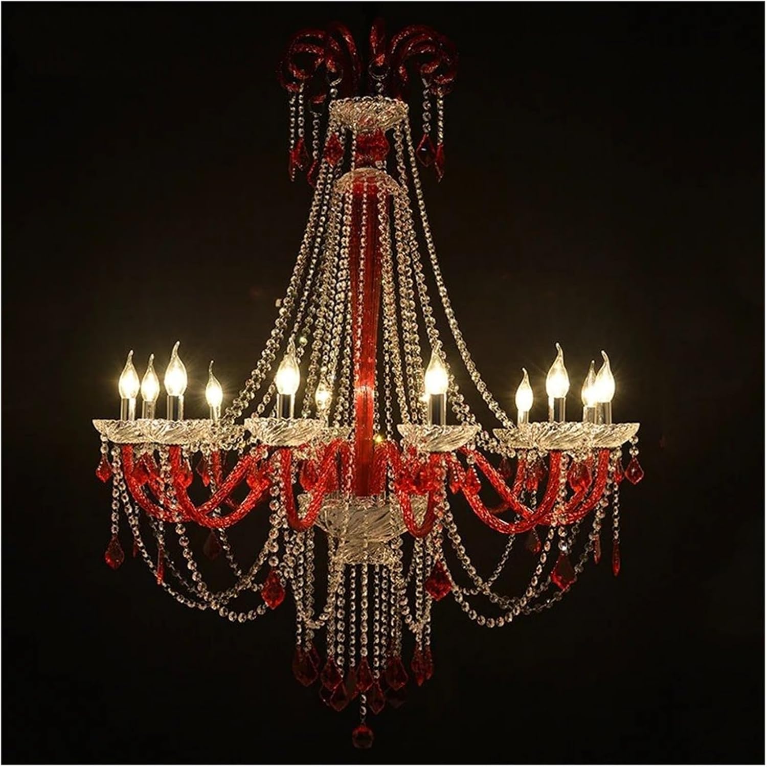 European Style Crystal Pendent Lamp Red Candle Lamp Living Room Restaurant Villa Staircase Building Chandelier,Crystal Chandelier
