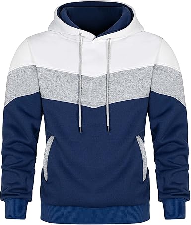 Keasmto Mens Hoodies Pullover Sweatshirt Color Block Fleece Long Sleeve Patchwork Casual Hoodie with Pockets