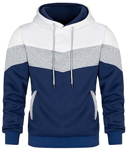 Keasmto Mens Hoodies Pullover Sweatshirt Color Block Fleece Long Sleeve