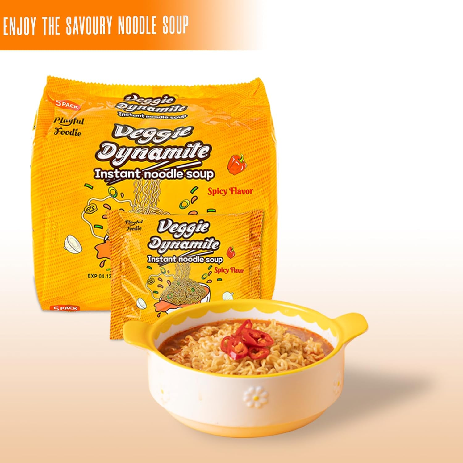 Delicious & Healthy Korean Veggie Instant Ramen Noodles | 100% Vegan & Nutrient Packed Veggie Dynamite with Low Sugar & 0% Cholesterol| Perfect Choice for Vegan Food Enthusiasts (5 pack)