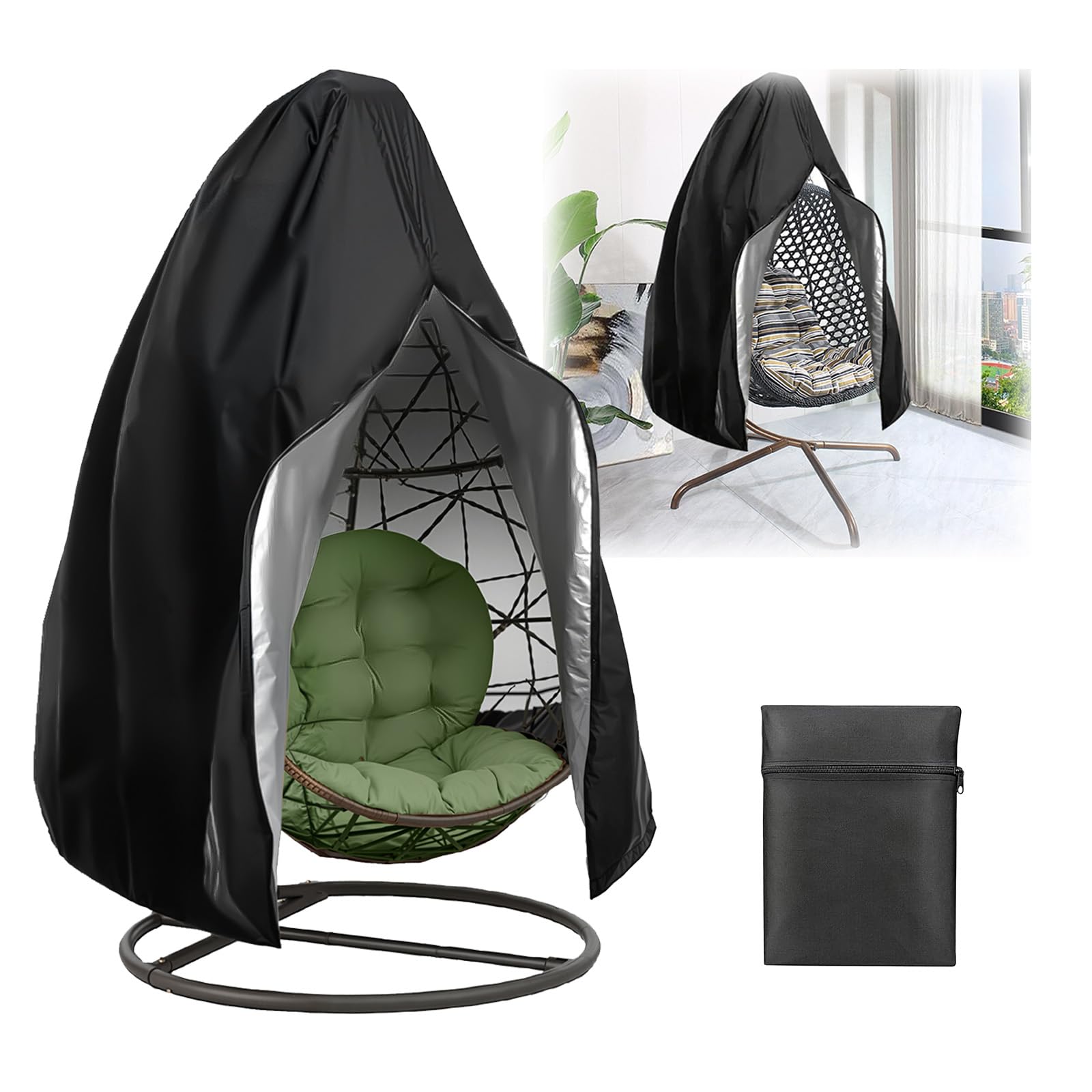 Xmshyodsm Black Egg Chair Covers, 190X115cm Egg Chair Cover Waterproof Heavy Duty, 210D Eggs Chairs Cover With Zipper Patio Hanging Outdoor Waterproof For Swing Chairs