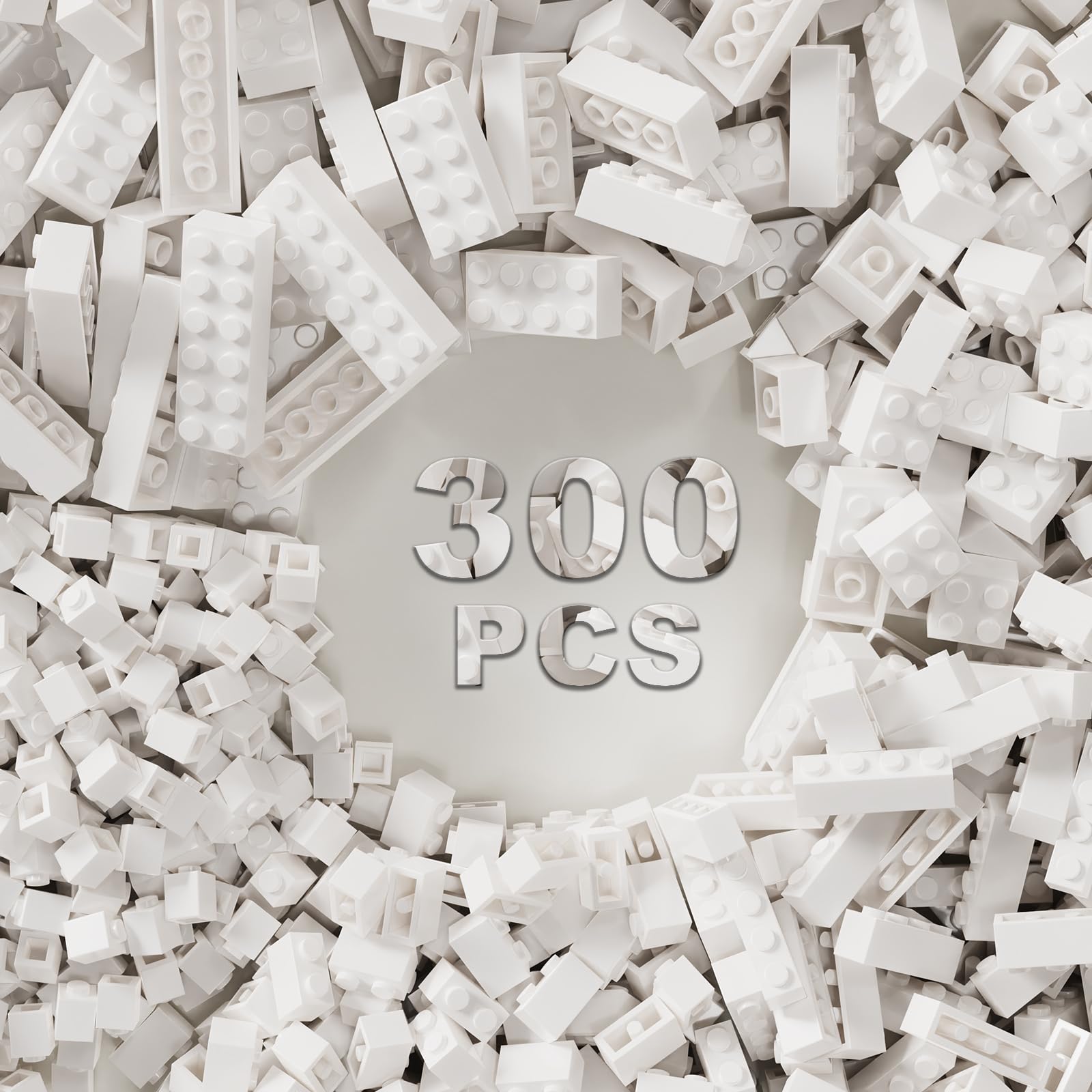 Building Bricks 300 Pcs Classic, 2x4 Bulk Bricks Including 6 sizes Compatible with Lego and All Major Brands Parts and Pieces, Creative Block Toys for Boys Girls 6 Years Old and Up (Color: White)