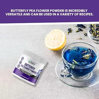 AKI Butterfly Pea Flower Powder For Tea - Packed with Vitamins & Minerals - Experience Vibrant Colors - Transform the Dishes & Drinks with a Splash of Color | Non- GMO & Gluten Free (4oz / 114g)