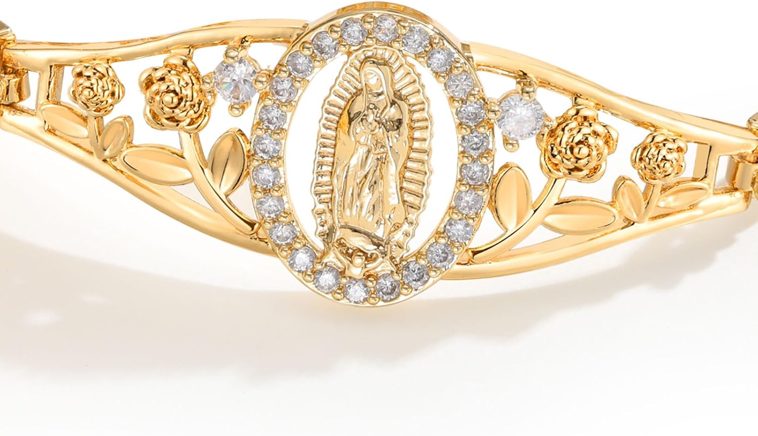 Gold Catholic Bracelet for Women-14k Gold Plated Bracelet,Hypoallergenic Non Tarnish Trendy Jewelry,Dainty Stainless Steel Cubic Zirconia Religious Baptism Virgin Mary Bracelets Gifts for Her - Image 6