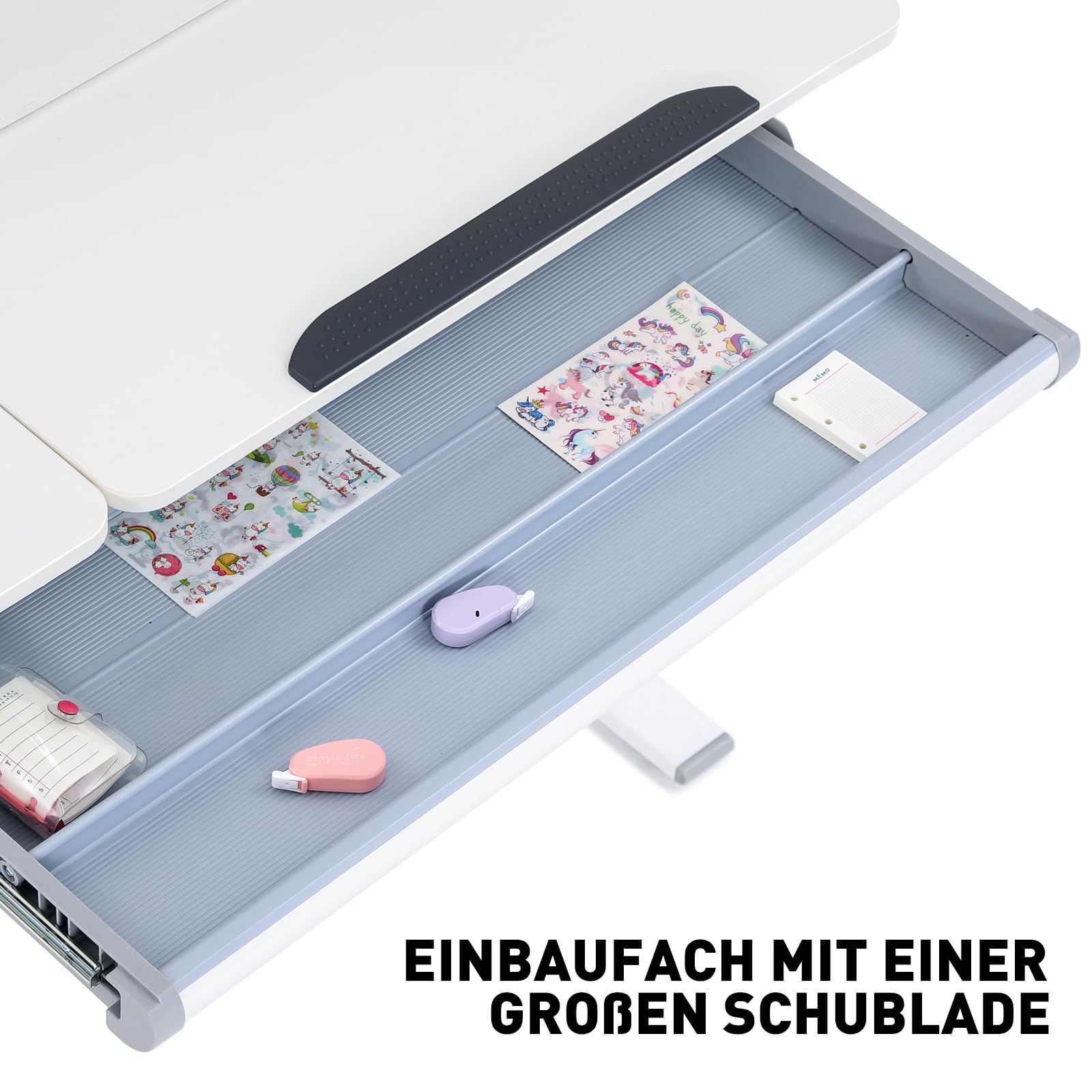 JOYLDIAS Höhenverstellbarer Kinderschreibtisch, Studiertisch für Kinder mit Bücherregal, Neigbarer Schreibtisch, Multifunktionaler Schülerschreibtisch mit Schubladen und Haken, 100 x 60cm Tischplatte