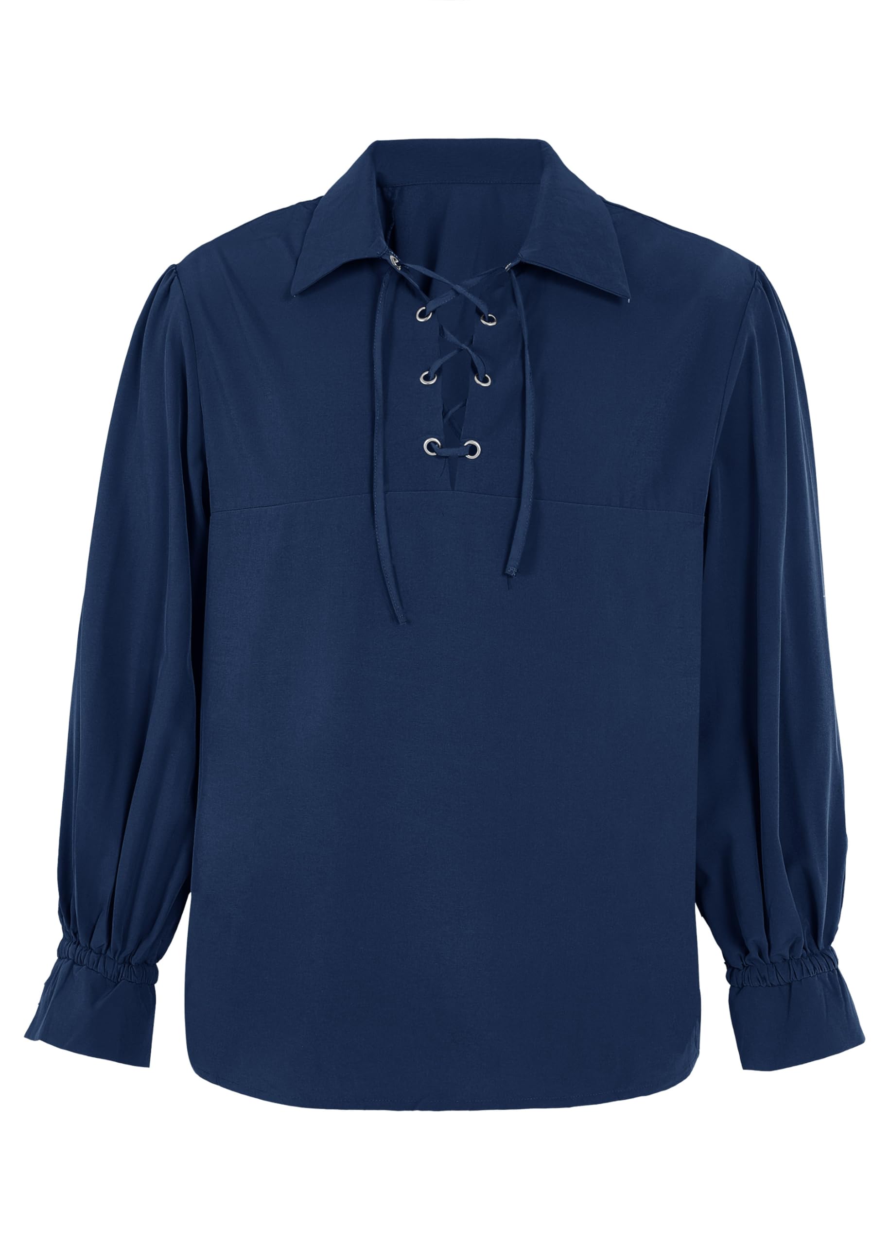 Karlywindow Men's Medieval Pirate Shirts Lace Up Stand Collar Wide Cuff Halloween Costume Shirt Tops