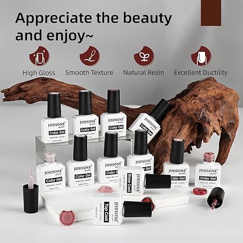 Miniatura 7 de JODSONE Kit de esmalte de uñas de gel de 10 colores con mini lámpara LED UV de alto brillo, capa base duradera, capa superior brillante, juego de