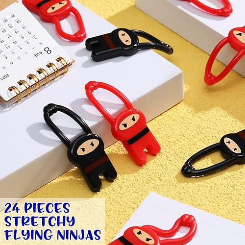 Miniatura 6 de Skylety 24 piezas elásticas de ninjas voladoras escurridas, juguetes ninja elásticos rojos y negros elásticos ninja estirables divertidos juguetes