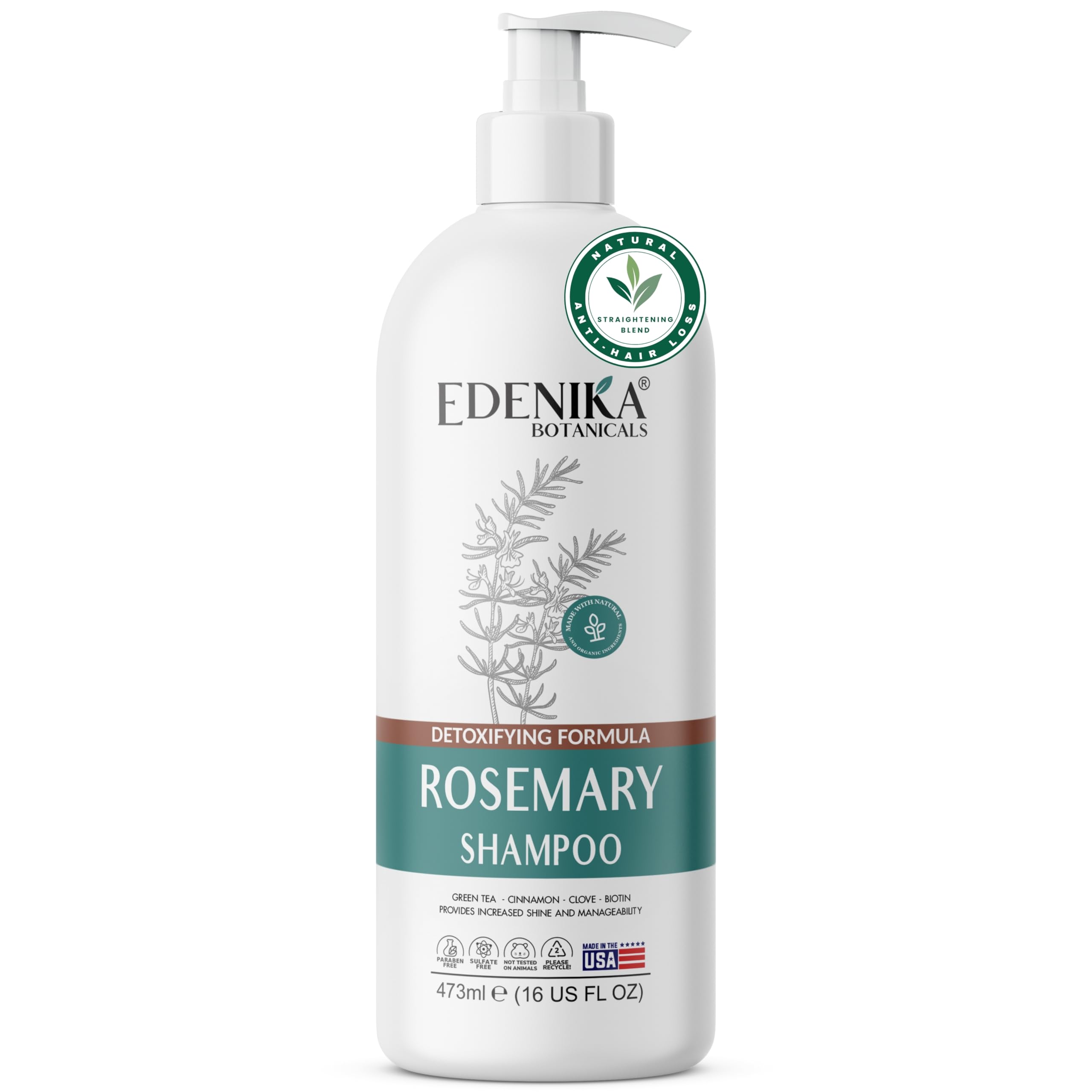 Rosemary Oil Shampoo with Biotin for Thinning Hair & Anti-Hair Loss, Strengthening Botanical Formula, Women & Men, Sulfate-Free, Organic, 16 fl oz