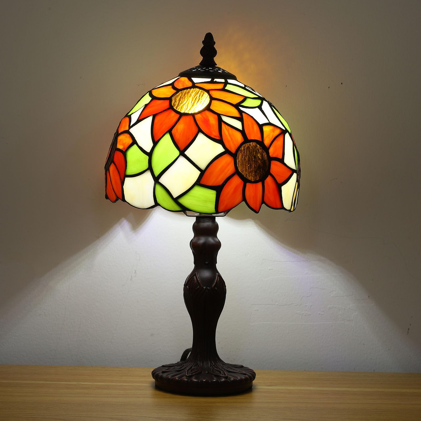 Lampada Tiffany da Tavolo con Paralume in Vetro Colorato per Soggiorno, Camera da Letto, Studio e Tavolino da Caffè