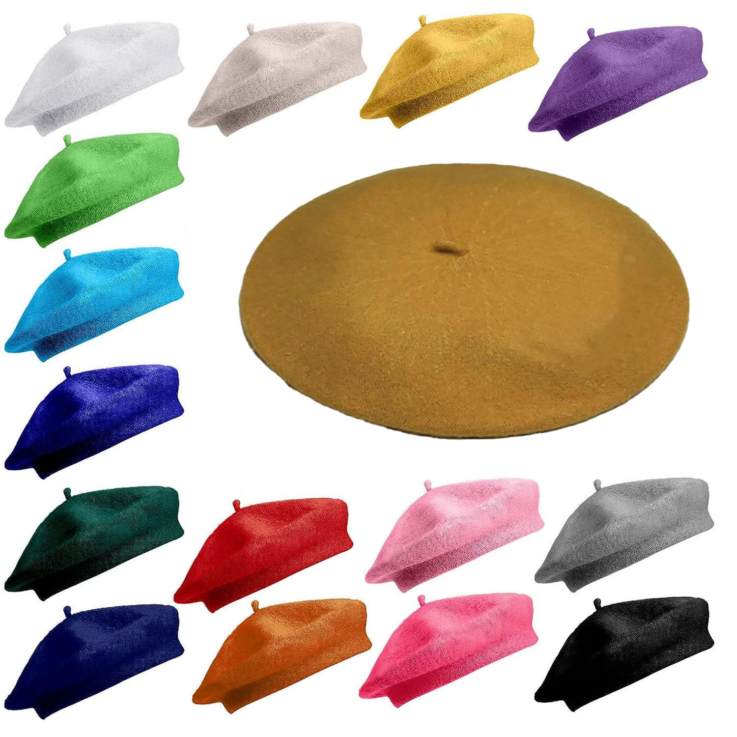 Van Der Linn Unisex Colour 23 Mustard Plain Beret Wool Warm French Hat (Uk, Alpha, One Size, )