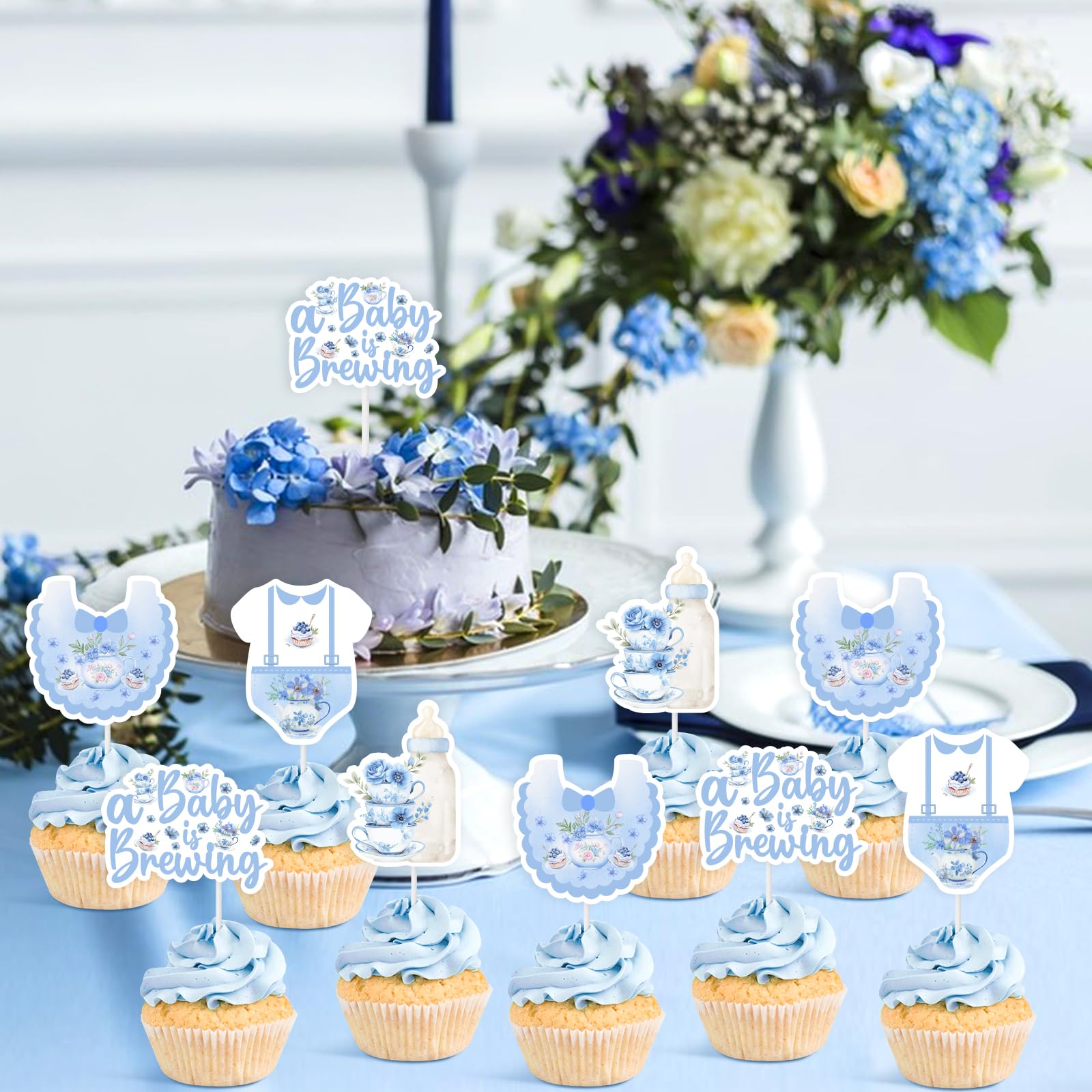 24Pcs A Baby Is Brewing Cupcake Topper Tea Party