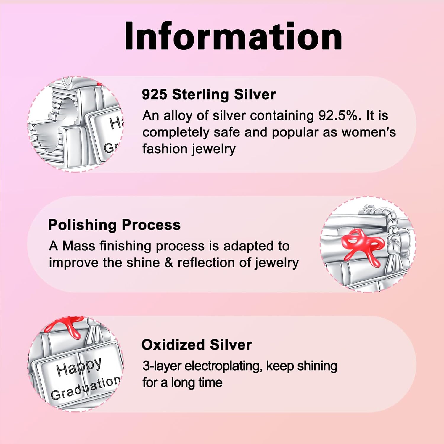 Graduation Cap Charm 925 Sterling Silver Charms Fits Women's Charm Bracelet and Necklace Bead Jewelry Gifts for Sister - Image 5