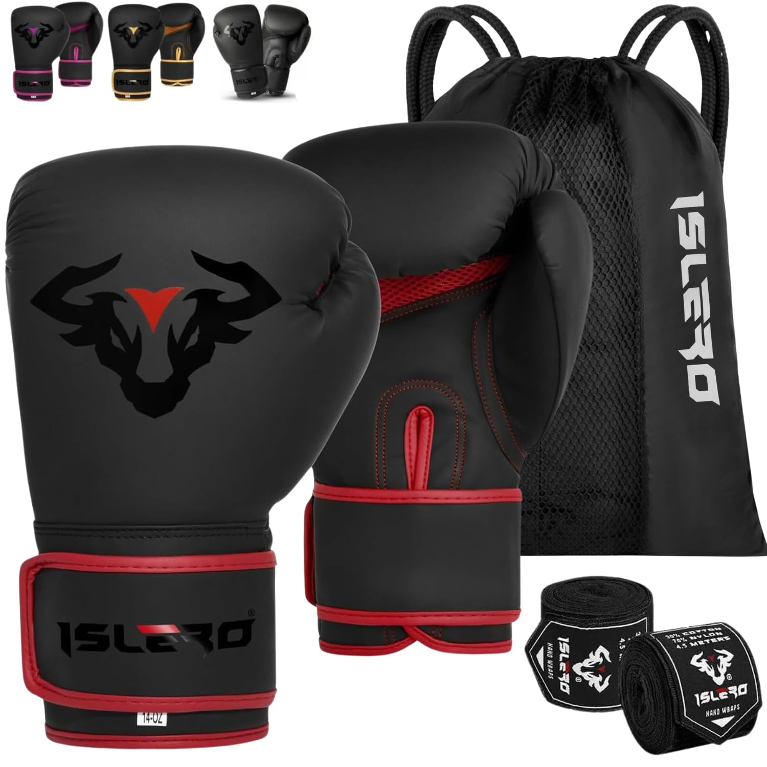 IsleroEVO Fitness Matte Black Boxing Gloves Men Punch Bag Women Pink MMA Muay Thai Martial Arts Kick Boxing Sparring Training Fighting Gloves With Hand Wraps