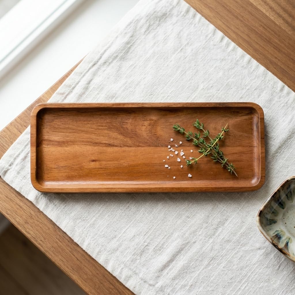 Vintage Artisans Wooden Rectangular Serving Tray | Solid Acacia Wood Platter for Snacks, Appetizers, Cheese & Desserts – Rustic Kitchen & Dining Serveware | Decorative 12x5 Inch Tabletop Organizer.-image-19