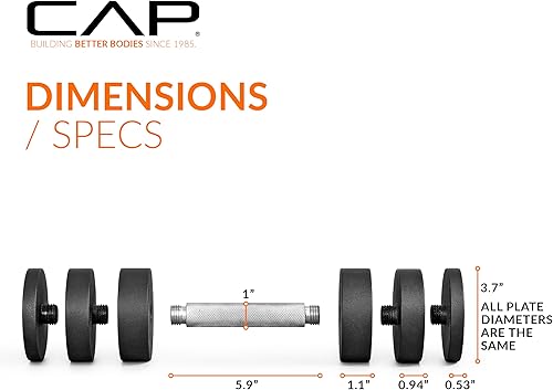 Miniatura 5 de CAP Barbell Mancuerna ajustable de 15 libras, peso compacto de hierro fundido Múltiples opciones