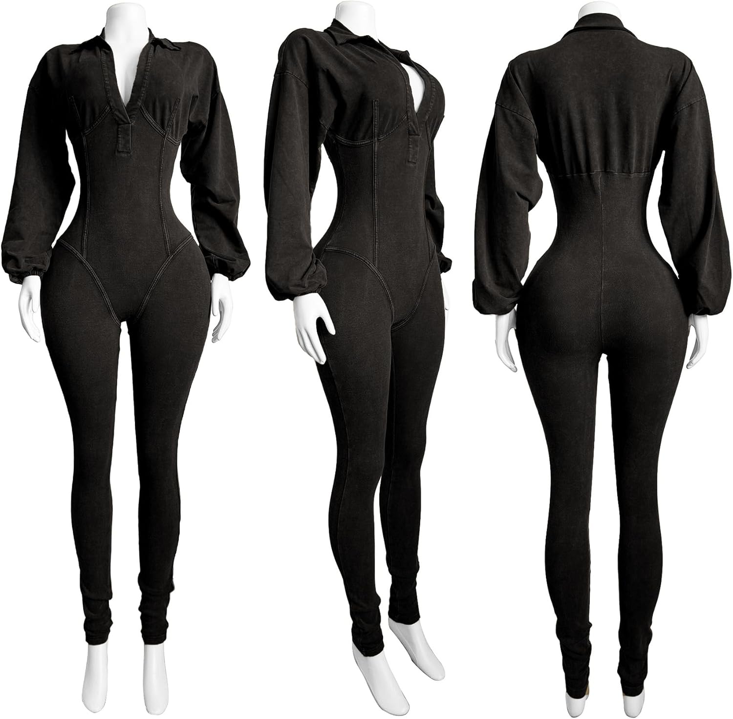 LKOUS Women's Long Sleeve V Neck Jumpsuit,Dressy Casual One Piece Romper Vacation Party Outfits with Pockets - Image 4