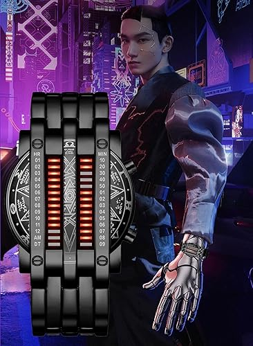 Miniatura 5 de Binary Matrix Blue led - Reloj Digital para hombre, moda clásica y creativa, color negro chapado